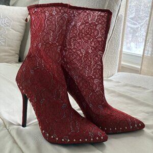 NEW Cape Robbin Women's Women's Red Lace Ankle Boots Booties Sz7.5 4" Heels